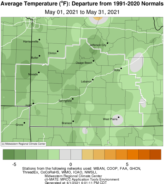 May 2021 Average Temperature Departure from Normal