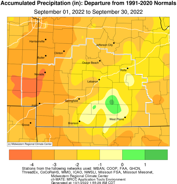 September 2022 Precipitation Departure from Normal