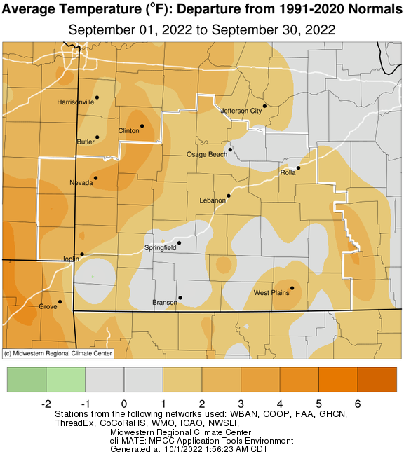 September 2022 Average Temperature Departure from Normal