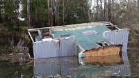 A shack tossed into the Apalachicola River by an EF1 tornado that crossed the river on November 17, 2014. Photo provided courtesy of WJHG-TV.