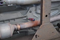 A screw driver driven into the bottom of a car that was overturned by an EF2 tornado that hit the Calhoun Correctional Institutation southwest of Blountstown, FL on November 17, 2014.