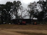 A mobile home toppled by an EF0 tornado that hit near Grand Ridge in Jackson County, FL on November 17, 2014.