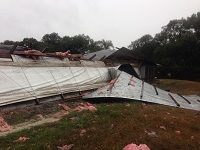 A chicken coop damaged by severe thunderstorm wind gusts near Lee in Madison County, FL on November 17, 2014.