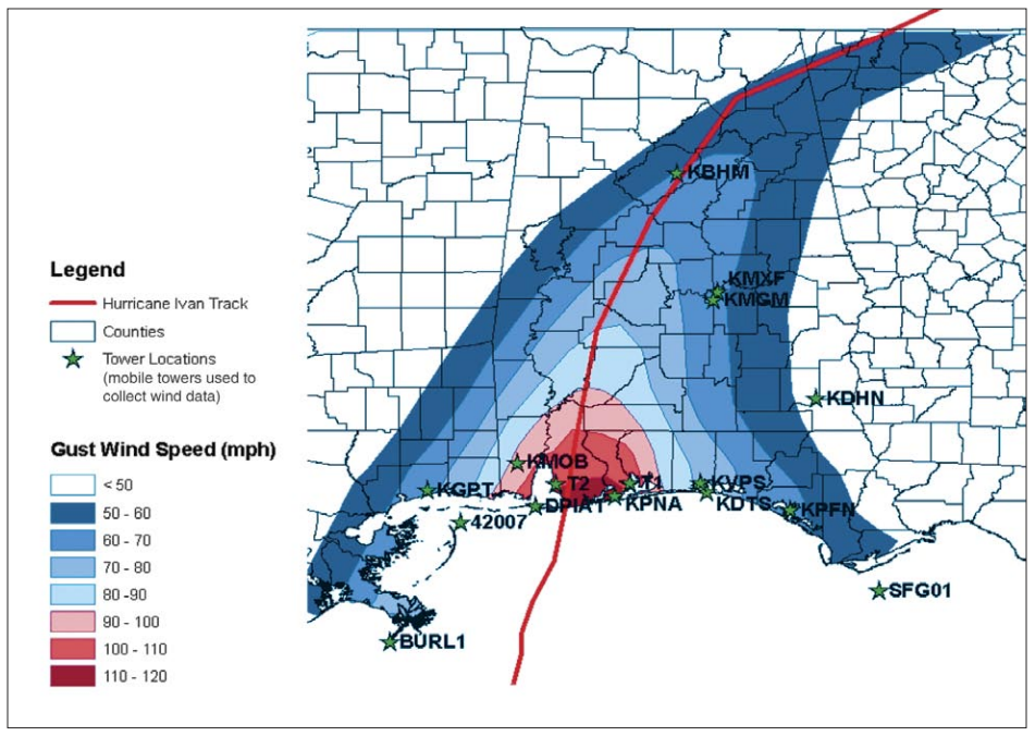 FEMA Wind Gust Analysis for Hurricane Ivan