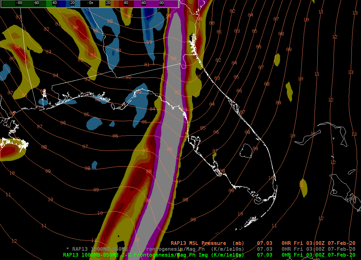 1000-850mb layer Frontogenesis at 10 PM EST