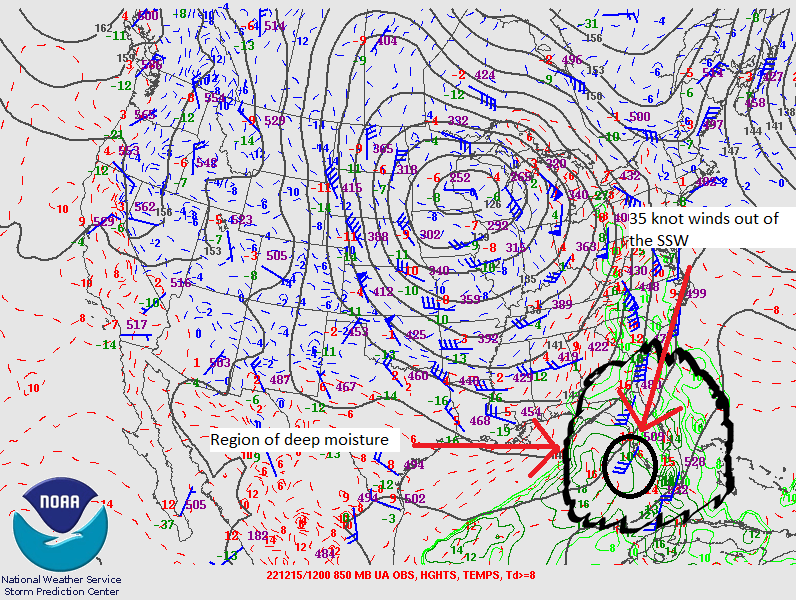 850 mb Analysis from 7 AM EST December 15, 2022