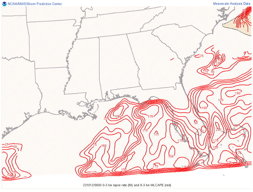 Lapse Rates and MLCAPE from 10/12/23 at 06Z (2AM)