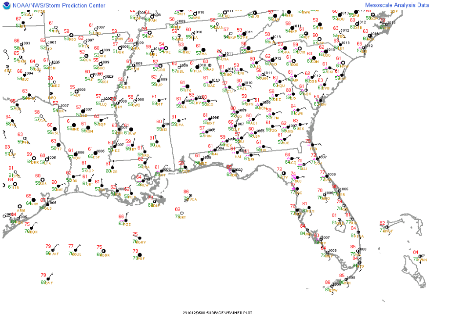 Local Surface Weather from 10/12/23 at 06Z (2AM)