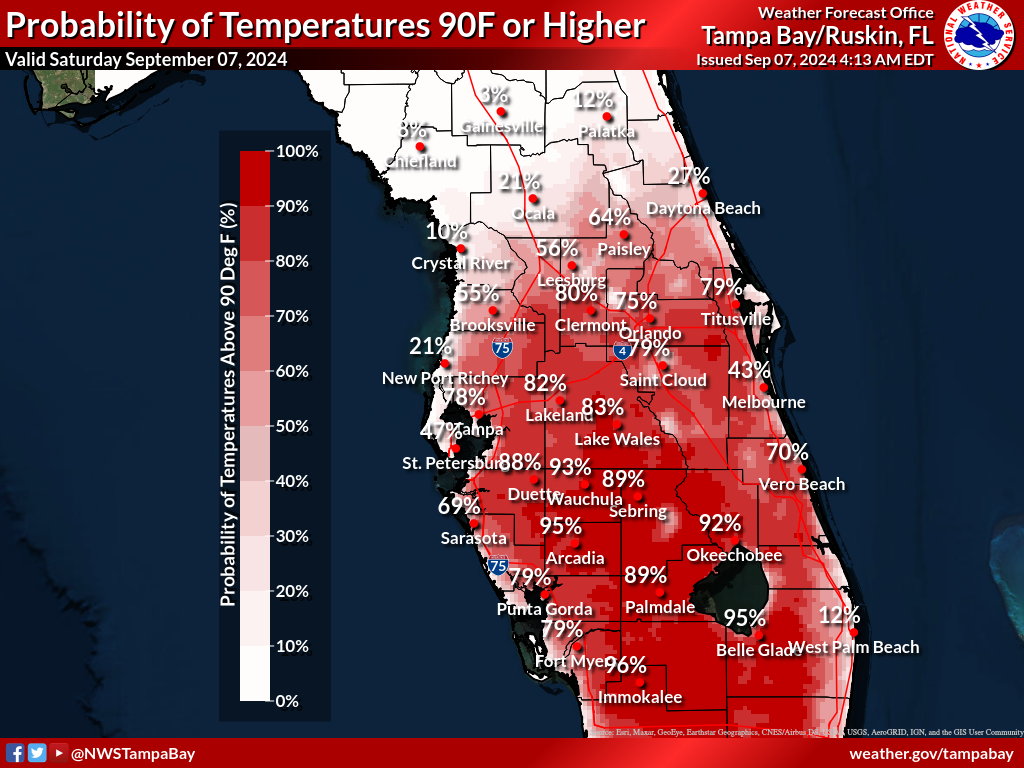 Probability of Temperature 90F or greater Day 1