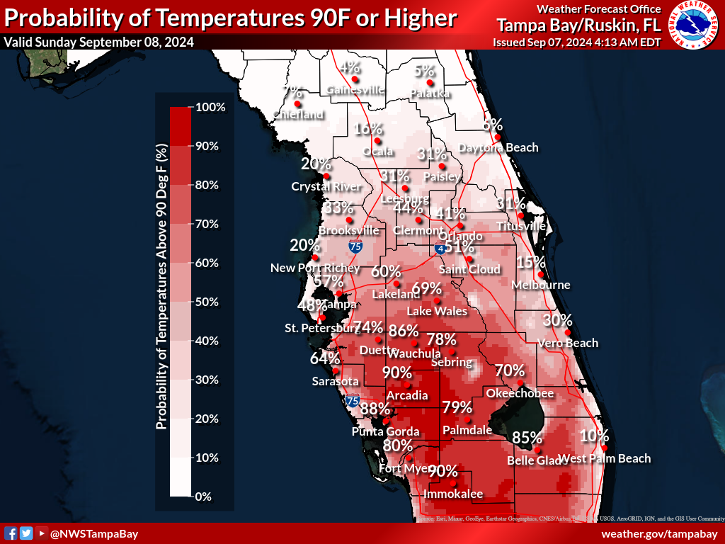 Probability of Temperature 90F or greater Day 2