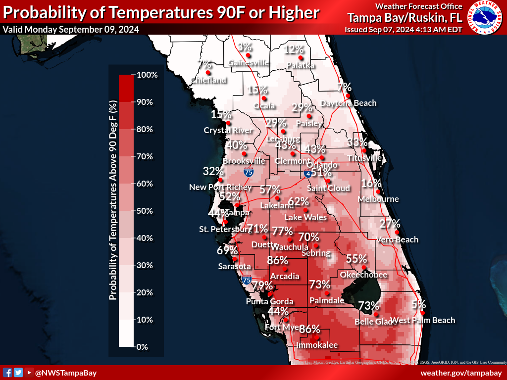 Probability of Temperature 90F or greater Day 3