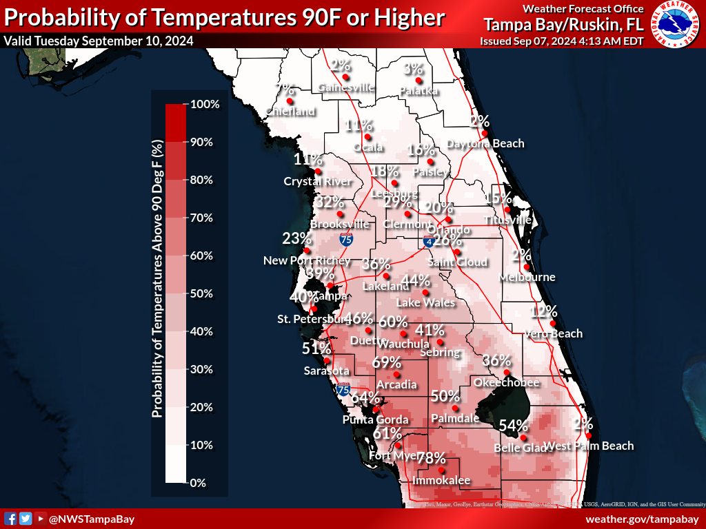 Probability of Temperature 90F or greater Day 4