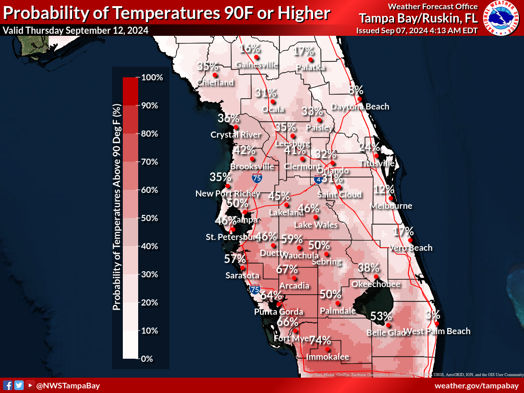 Probability of Temperature 90F or greater Day 6