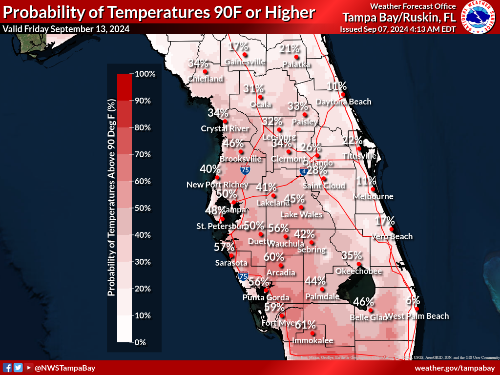 Probability of Temperature 90F or greater Day 7