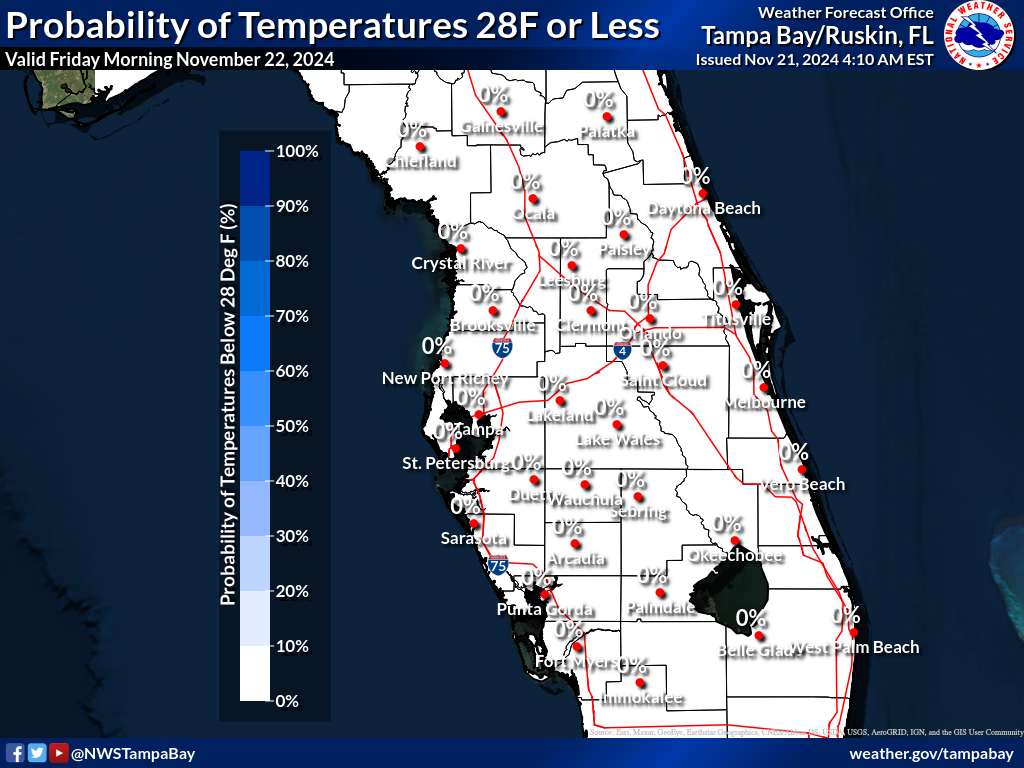 Probability of Temperature Below 28F Night 1