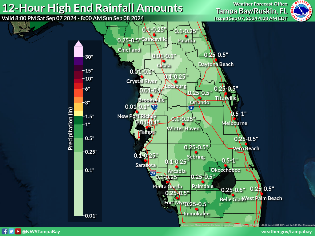 Greatest Possible Rainfall for Night 1