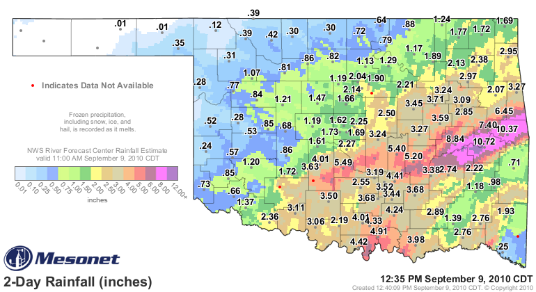 2 day Oklahoma rainfall total ending 1235 pm September 9