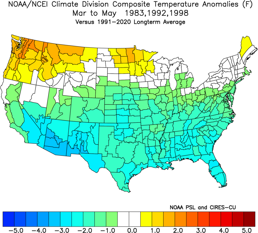 El Nino spring (MAM) moderate episodes