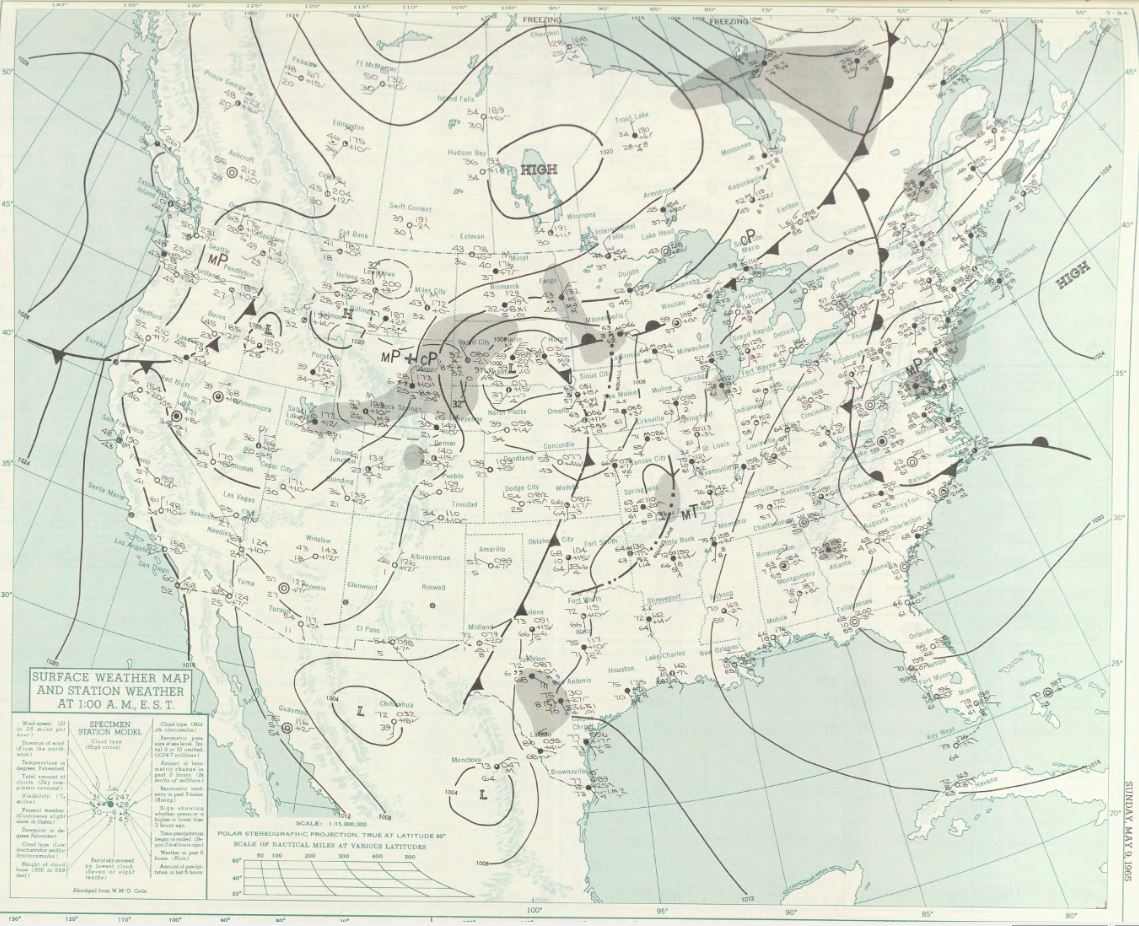 Surface map at midnight CDT on 8 May 1965