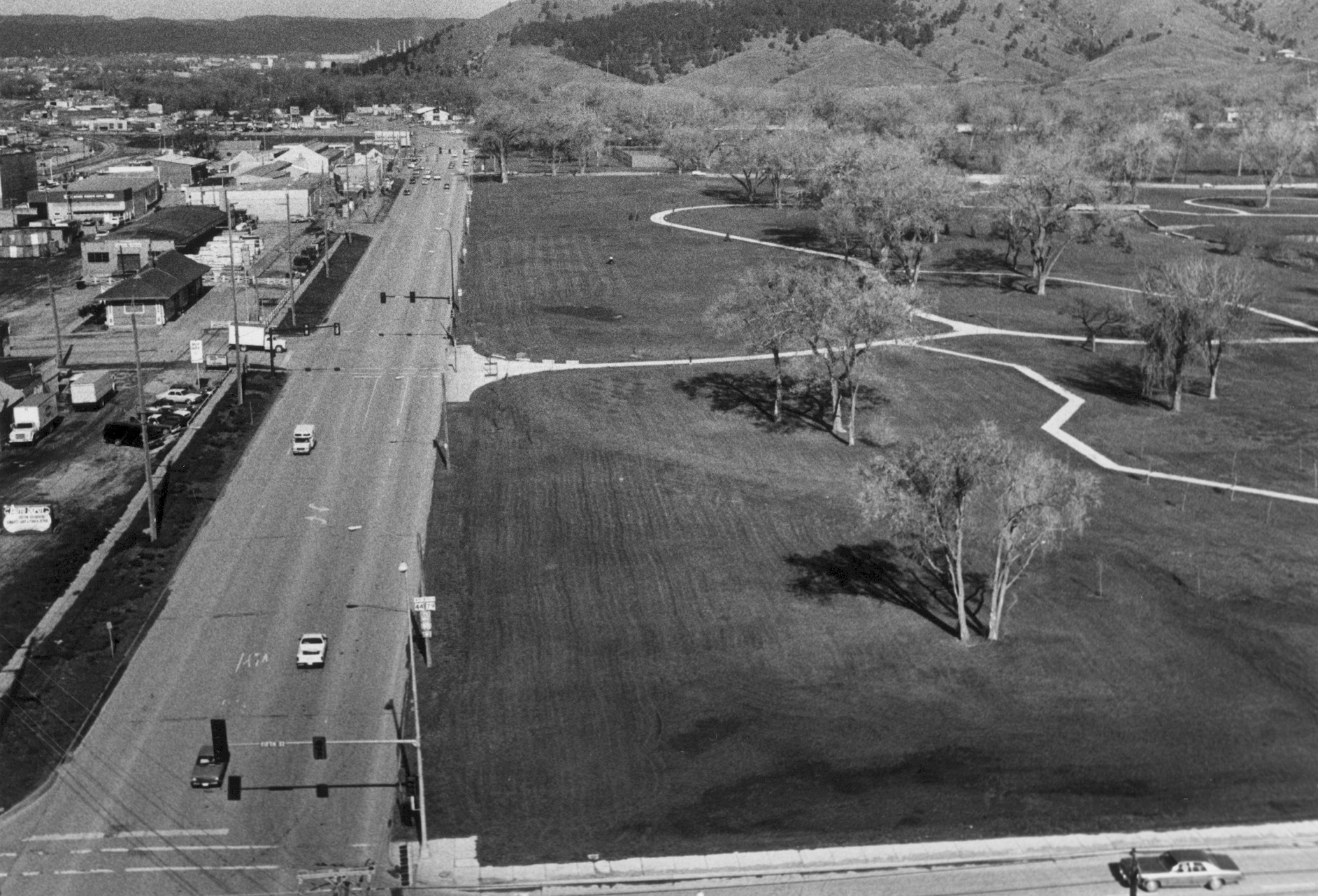 Looking west on Omaha Street, after the development of the greenway (photo courtesy of the Rapid City Journal)