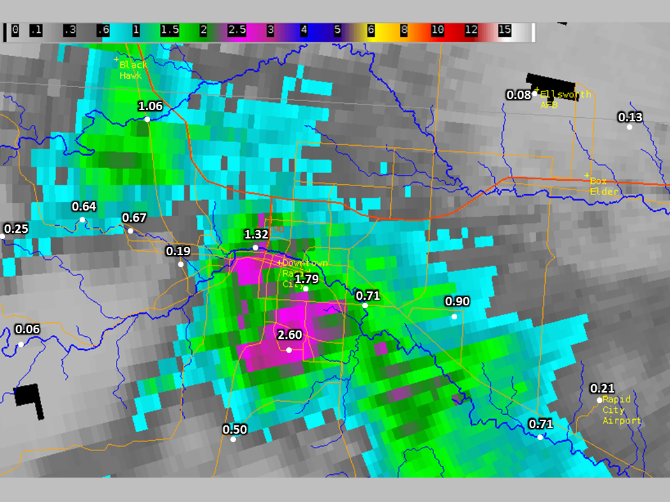 New radar display with storm-total precipitation