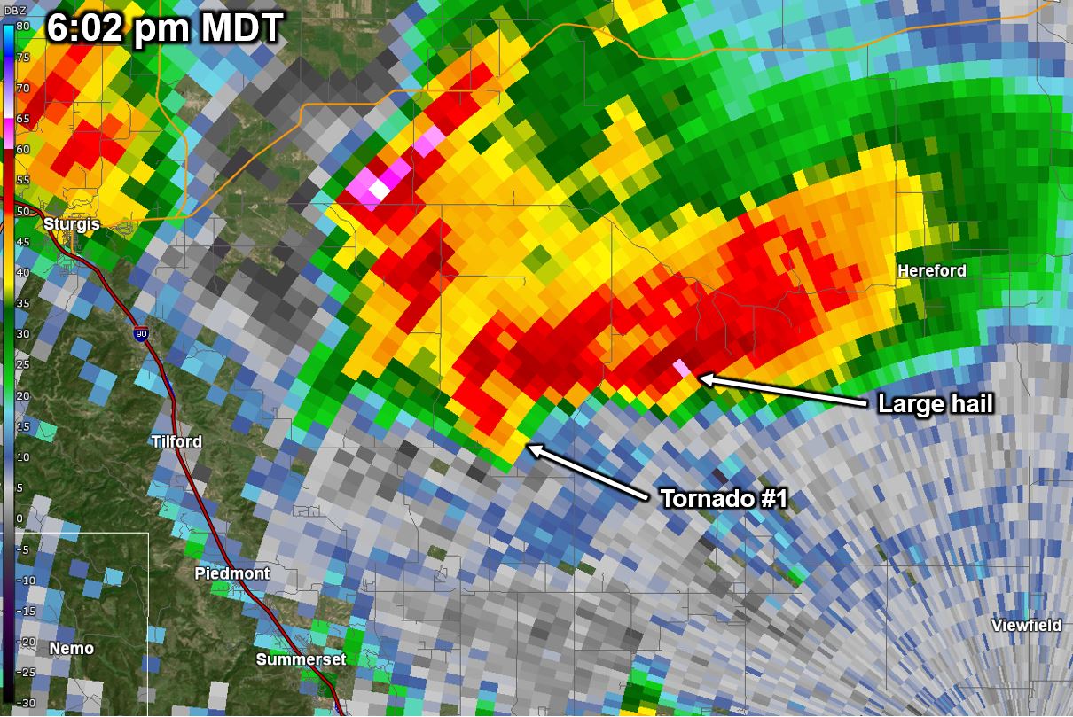 Radar reflectivity at 602 pm MDT