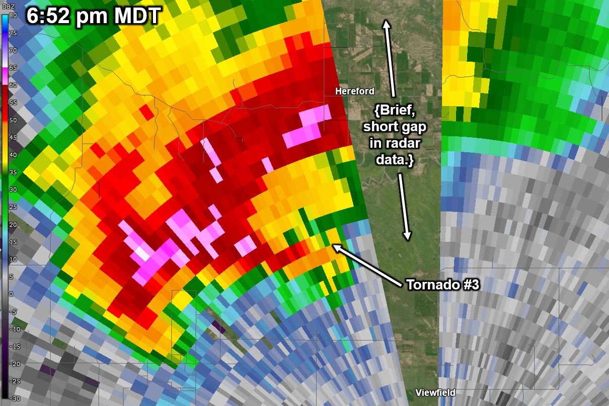 Radar reflectivity at 652 pm MDT