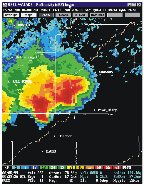 Radar reflectivity at 6:29 pm MDT on June 4, 1999