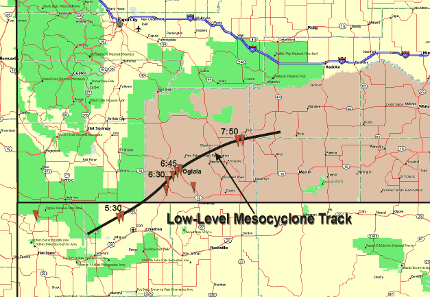 Preliminary locations of sighted tornadoes and/or tornadic damage