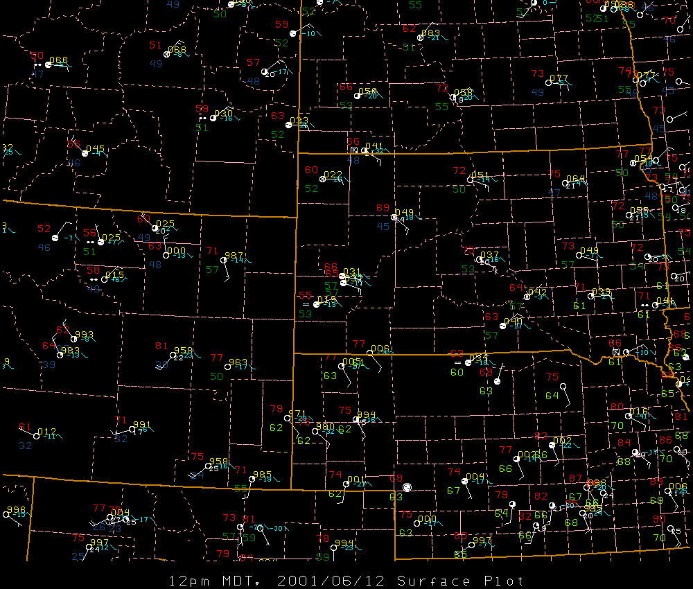 Surface map valid 12 pm MDT 12 June 2001