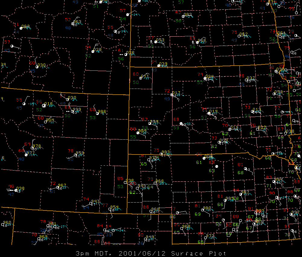 Surface map valid 3 pm MDT 12 June 2001