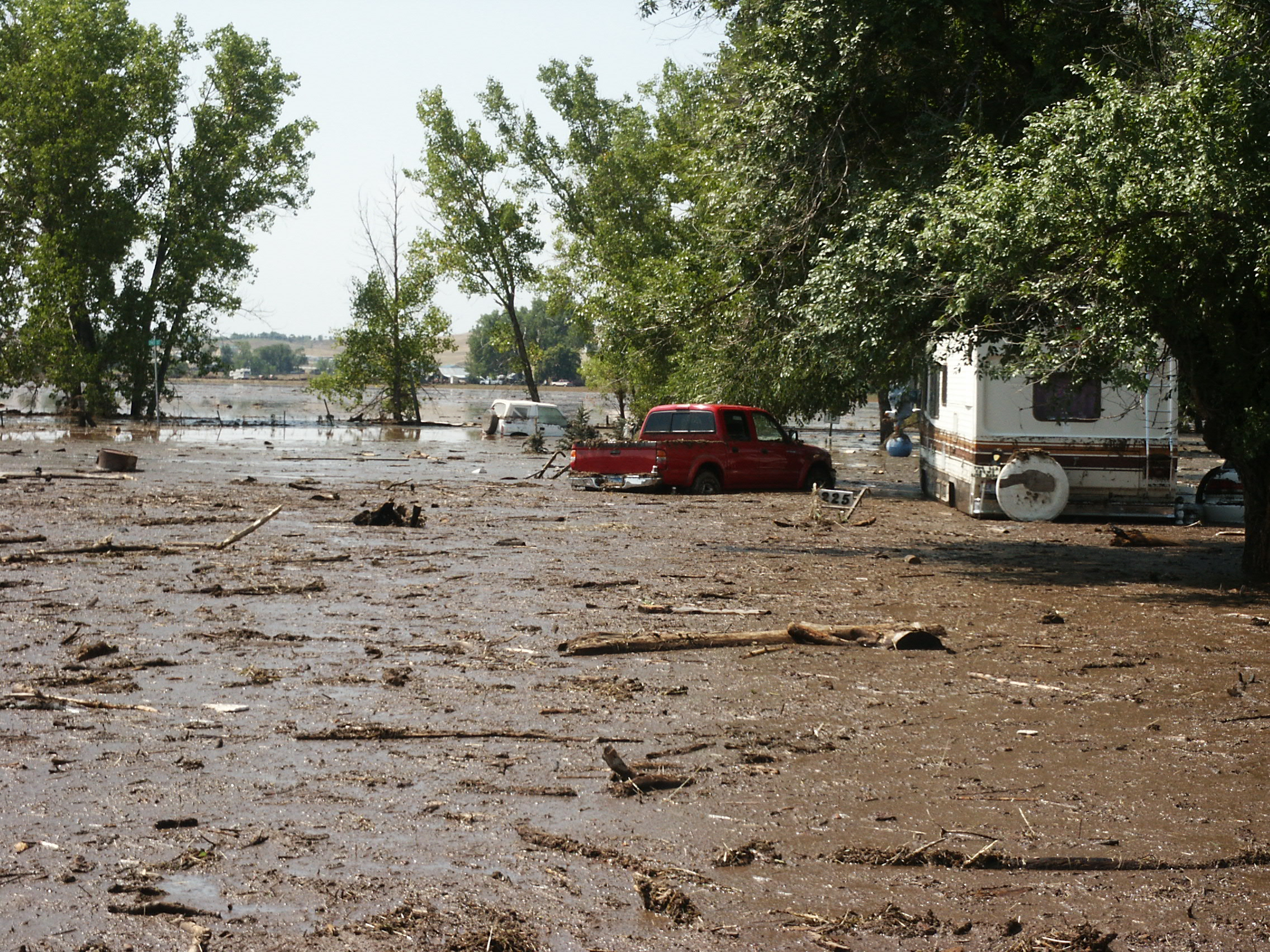 Flooding behind the railroad embankment south of Hermosa