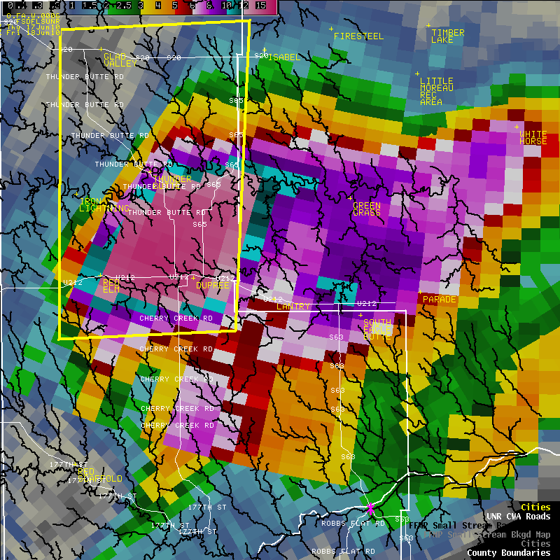 Radar-estimated rainfall over Ziebach County