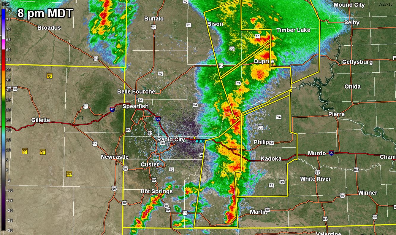 Radar image valid 8 pm MDT 27 July 2015