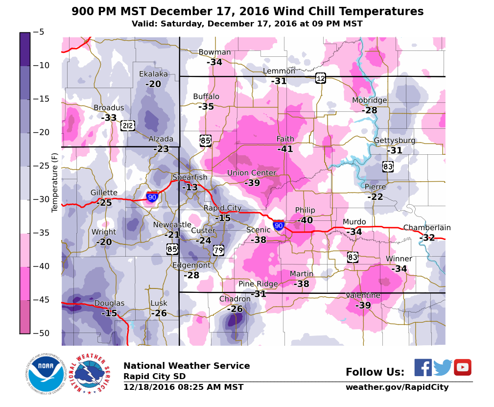 900 PM MST December 17, 2016 Wind Chill Temperatures