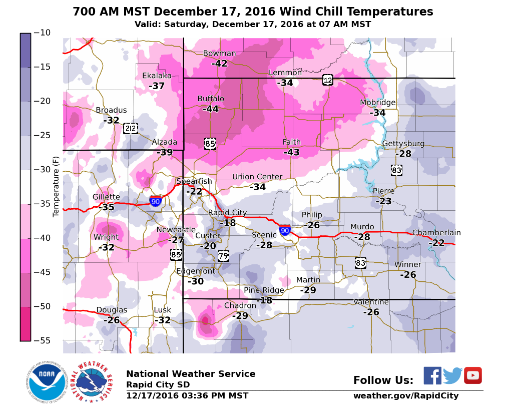 700 AM MST December 17, 2016 Wind Chill Temperatures