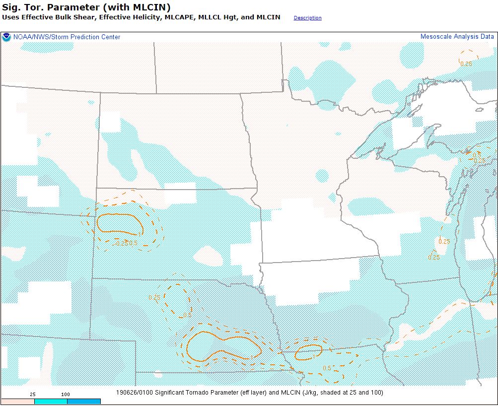 SPC effective-layer STP mesoanalysis at 7 pm June 25, 2019