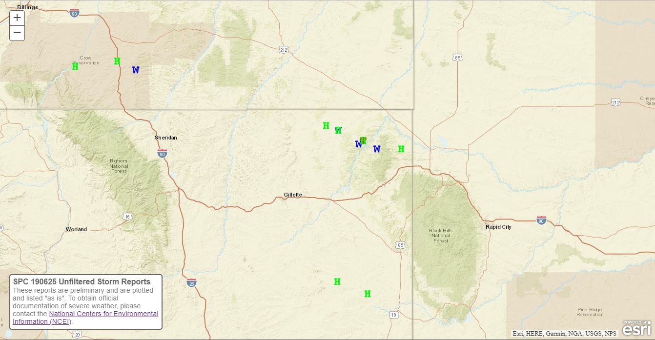 Preliminary storm reports for June 25, 2019