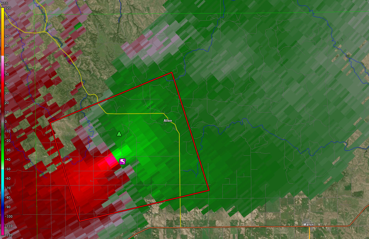 247 PM MDT 0.5 Storm Relative Velocity Radar Image