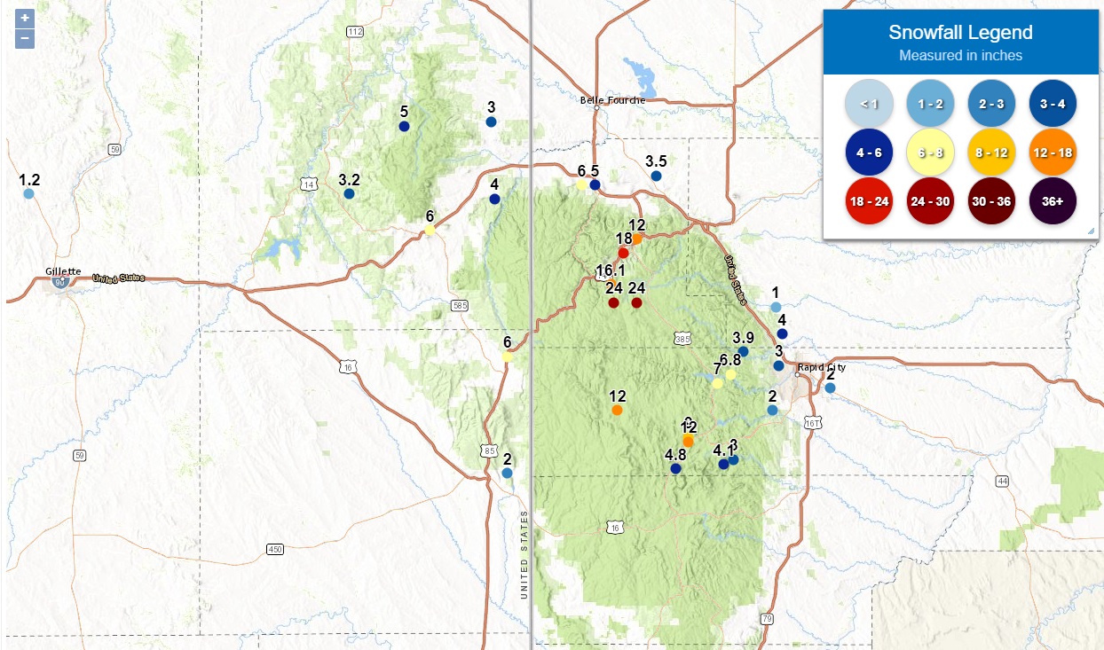 Snowfall report map