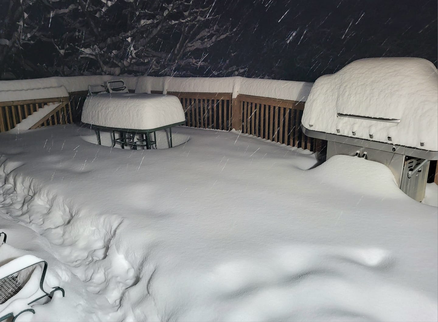 Heavy snow on deck and grill