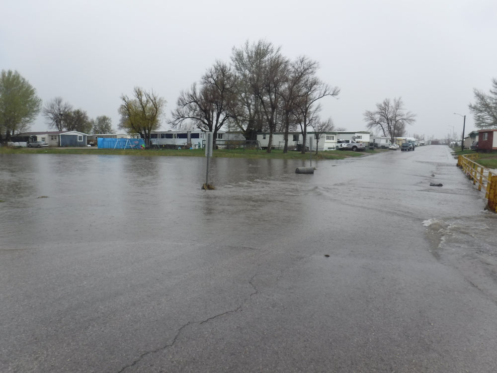 Flooding across a road