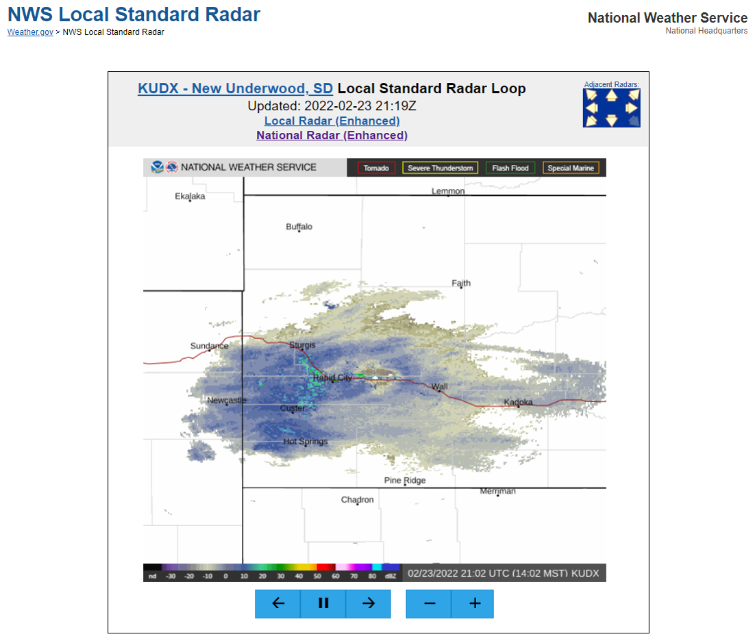 View of Rapid City standard radar page