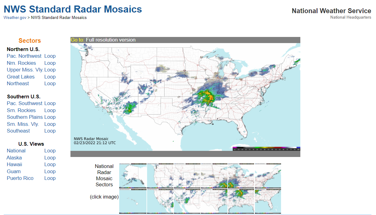 View of national standard radar page